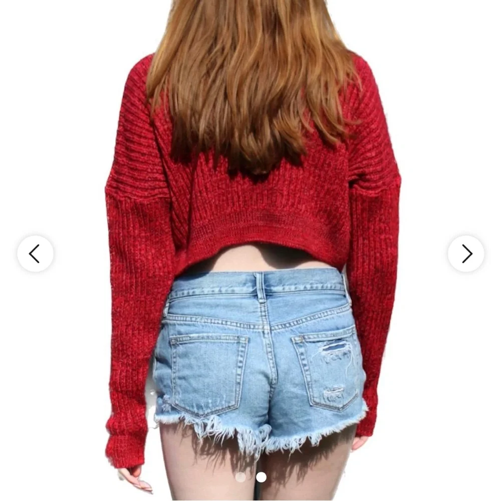 Urban Outfitters Big Sur Ribbed Knit Cropped
Sweater Red Multi Drop Sleeve - Picture 2 of 8